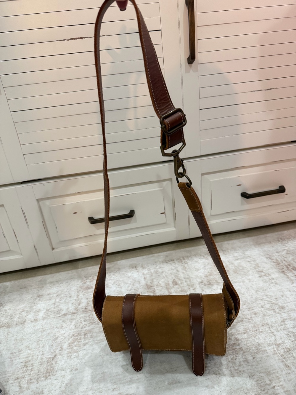 Born Again Leather Camel Suede Messenger Crossbody Flap Bag PH0047-BA Leathers